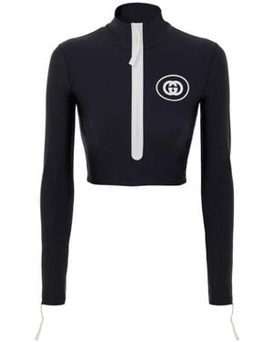 Gucci Zwarte Technische Stof Lange Mouwen Top - Blauw