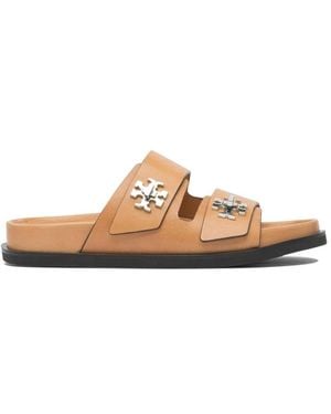 Tory Burch T Lock Sport Slides - Braun