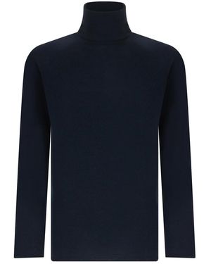 Roberto Collina Truien & Vesten ,Blauw ,Wol High Neck Sweater