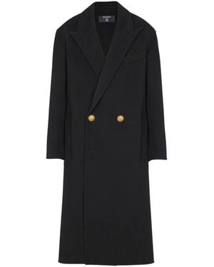 Balmain Cappotto lungo in lana double face - Nero