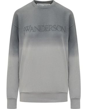 JW Anderson Hoodies & Sweatvesten ,Grijs ,Katoen Logo Embroidery Gradient Sweatshirt