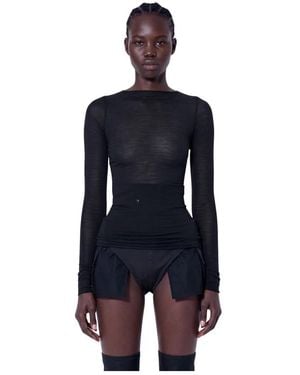 Rick Owens Tops ,Zwart ,Wol Lange Mouw Wol Zijde T-Shirt - Blauw