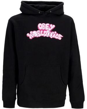 Obey Hoodies & Sweatvesten ,Zwart ,Katoen Butterfly Basic Hooded Fleece Sweatshirt