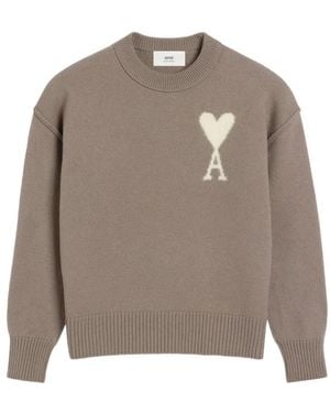 Ami Paris Round-Neck Knitwear - Gris