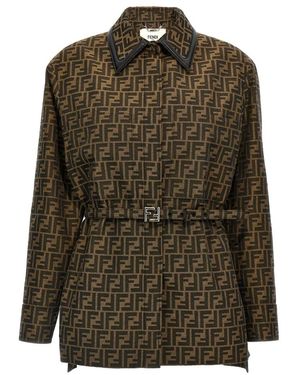 Fendi Jassen ,Bruin ,Katoen Ff Canvas Jacket - Groen