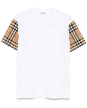 Burberry Geruite Mouwen T-Shirt - Wit
