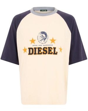 DIESEL Katoenen T-Shirt Met Korte Contrasterende Mouwen - Naturel