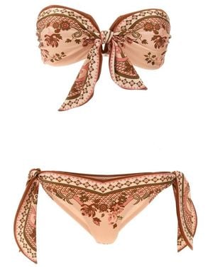 Zimmermann Aster Floral Paisley Print Lycra Bikini - Braun