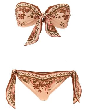Zimmermann Badmode ,Roze ,Aster Floral Paisley Print Lycra Bikini - Bruin