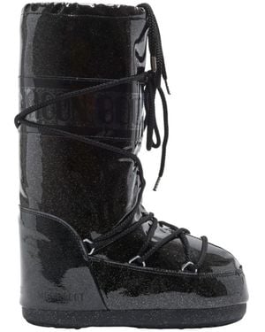 Moon Boot Glitter Zwarte Laarzen Waterdichte Pvc Afwerking