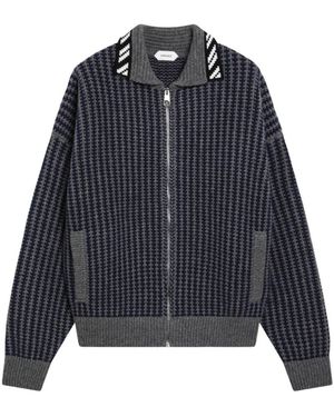 Versace Intarsia Woll-Reißverschluss-Strickjacke - Blau