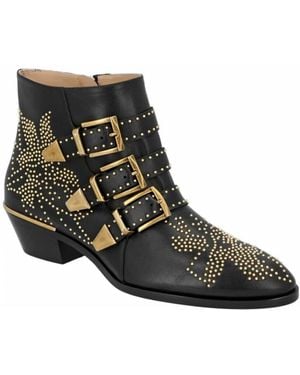 Chloé Boots Susanna Nappa Leather Black Rivets Gold