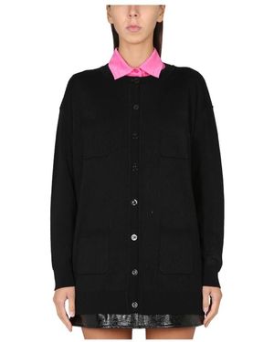 Moschino Truien & Vesten ,Zwart ,Wol Cardigan Met Logo