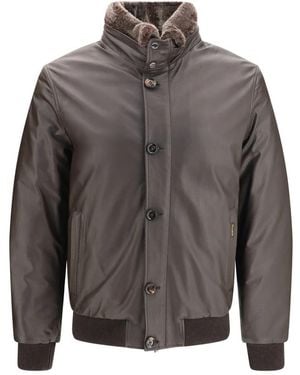 Moorer Jassen ,Bruin ,Leer Cleros P1 Shearling Down Jacket - Grijs