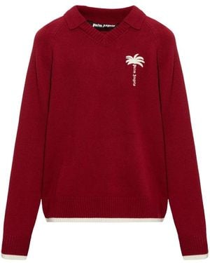 Palm Angels Wollpullover Mit Gesticktem Logo - Rot