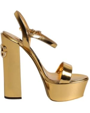 Dolce & Gabbana Goldene Leder Plateau Sandalen - Mettallic