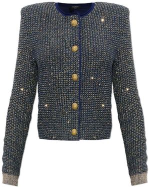 Balmain Truien & Vesten ,Blauw ,Leer Sequin Cardigan