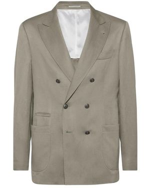 Brunello Cucinelli Khaki Doppelreihige Jacke Mit Taschen - Grün