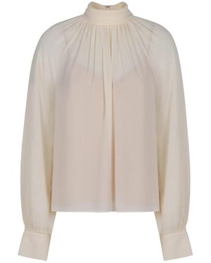 Vince Overhemden ,Wit ,Polyester Geplooide Crêpe Blouse Met Gedrapeerde Halslijn - Naturel