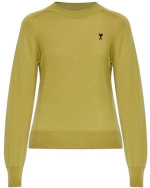 Ami Paris Truien & Vesten ,Groen ,Wol Wollen Trui Met Geborduurd Logo
