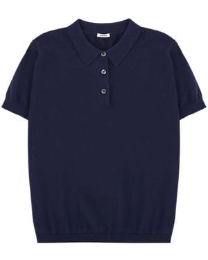 Aspesi Tops ,Blauw ,Katoen Korte Mouw Gebreide Poloshirt