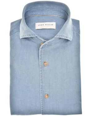 John Miller Overhemden ,Blauw ,Leer Overhemd Slim Fit