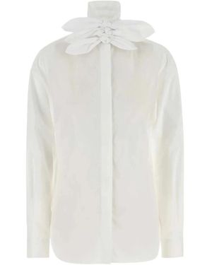 Moschino Gestreifte Baumwoll-Jacquard-Popeline-Bluse - Weiß