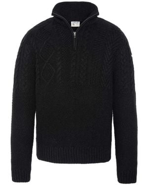 Schott Nyc Reißverschluss-Pullover Verdrehtes Mesh-Design - Schwarz