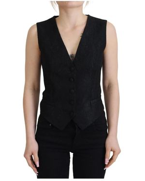 Dolce & Gabbana Silk Sleeveless Waistcoat Vest - Black