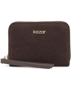 Kazar Accessoires ,Bruin ,Suède Donkerbruine Suède Portemonnee Voor Met Logo