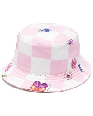 Versace Accessoires ,Roze ,Katoen Popoline Katoen Damier Print+ Hoed