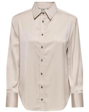 ONLY Overhemden ,Polyester Shirt Met Lange Mouwen En Ronde Hals Met Knopen - Naturel