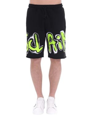 DISCLAIMER Streetwear Bermuda Shorts Mit Fluoreszierendem Logo - Schwarz