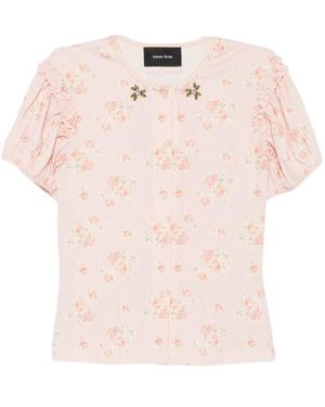 Simone Rocha Truien & Vesten ,Roze ,Katoen Geborduurde Pointelle Pofmouwtjes Cardigan