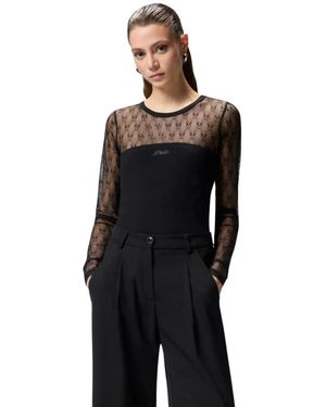 Pinko Tops ,Zwart ,Katoen Geribbelde Katoenen Jersey Body Met Lange Mouwen