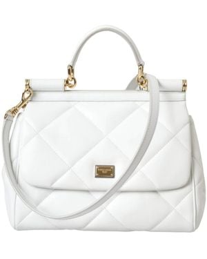 Dolce & Gabbana Quilted Leather Satchel Bag - White