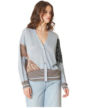 Manila Grace Truien & Vesten ,Blauw ,Polyester Jacquard Cardigan Met Lurex