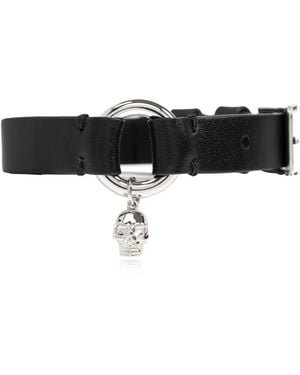 McQueen Accessoires ,Zwart ,Leer Skull Ring Wrap Armband