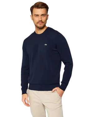 Lacoste Truien & Vesten ,Blauw ,Katoen Trui Met Ronde Hals En Micro-Logo