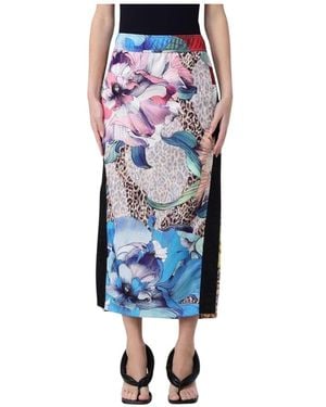 Just Cavalli Floral Leopard Print Midi Rok - Blauw