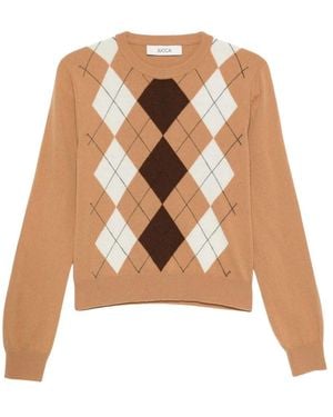Jucca Truien & Vesten ,Bruin ,Argyle-Patroon Trui Met Ronde Hals