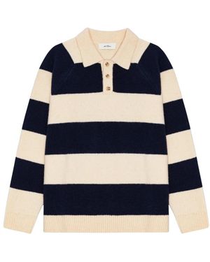 Les Deux Gestreepte Melange Gebreide Polo - Blauw