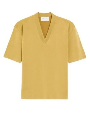 Ami Paris V-Neck Trui Met Korte Mouwen - Geel