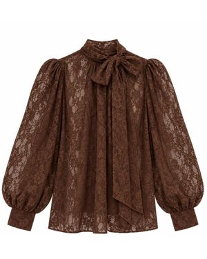 Aniye By Overhemden ,Bruin ,Kanten Blouse Met Hoge Hals