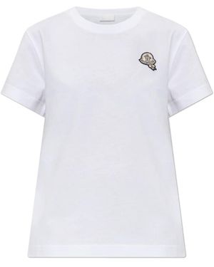 Moncler Tops ,Wit ,Katoen Logo Patch T-Shirt