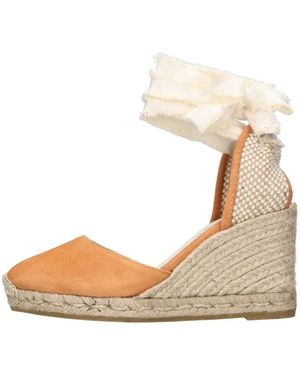 Espadrilles Schoenen ,Oranje ,Suède Met Hak Oranje - Bruin