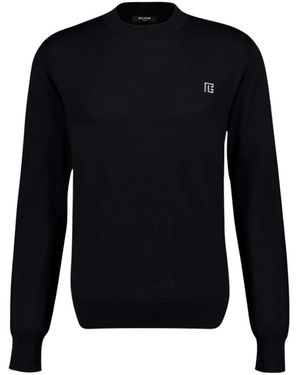 Balmain Seiden-Baumwoll-Pullover Mit Pb-Logo - Blau