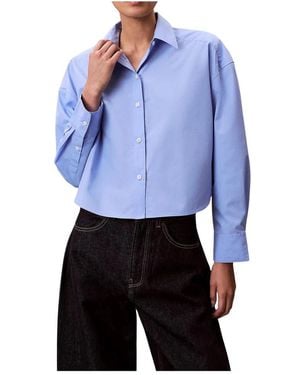 Calvin Klein Overhemden ,Blauw ,Katoen Crisp Poplin Oversized Cropped