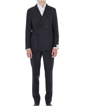 Caruso Double Breasted Suits - Black