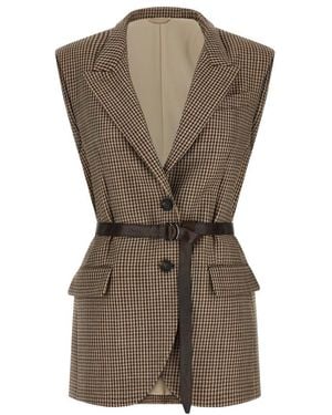 Brunello Cucinelli Sparkling Houndstooth Vest - Naturel